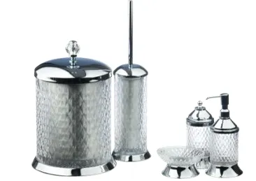 [SMA/00060] ست 6 پارچه اچیلا 1092(سطل +جا مایع +جا مسواک+...)رنگ کروم Defns Banyo تُرک